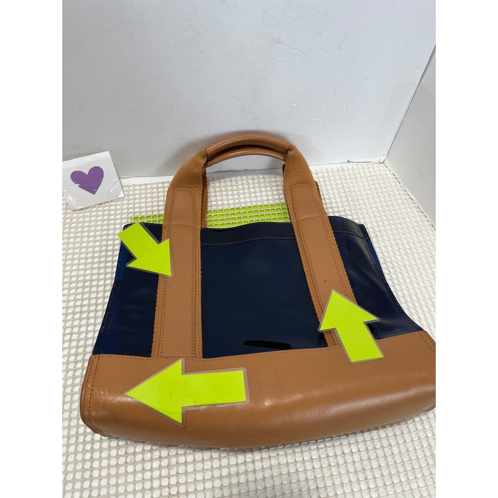 Tory Burch Jesse Mini Tote Surf Blue Navy Tan Leather Handbag New imperfection - Picture 9 of 9